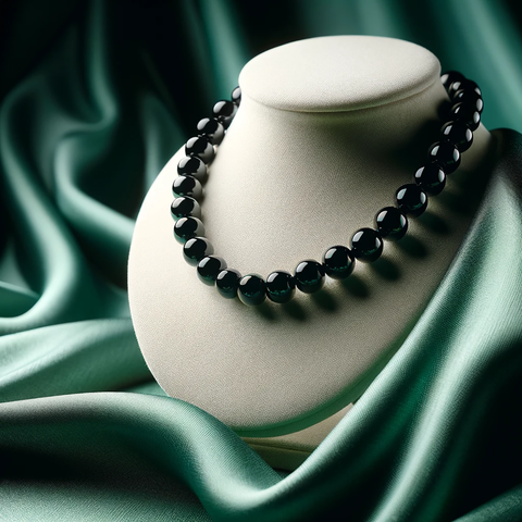 Black Onyx Necklace with 925 Sterling Silver Clasp | 12mm Black Onyx Necklace with 925 Sterling Silver Clasp | 12mm