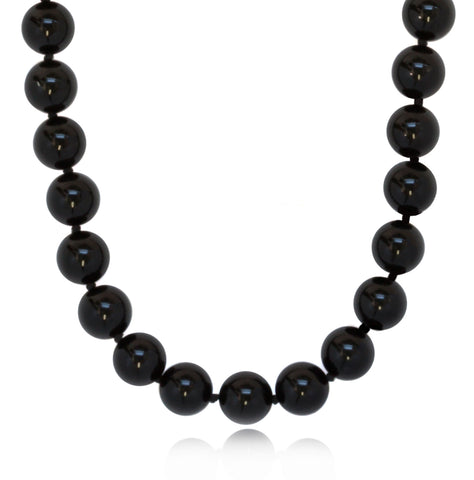 Black Onyx Necklace with 925 Sterling Silver Clasp | 12mm Black Onyx Necklace with 925 Sterling Silver Clasp | 12mm