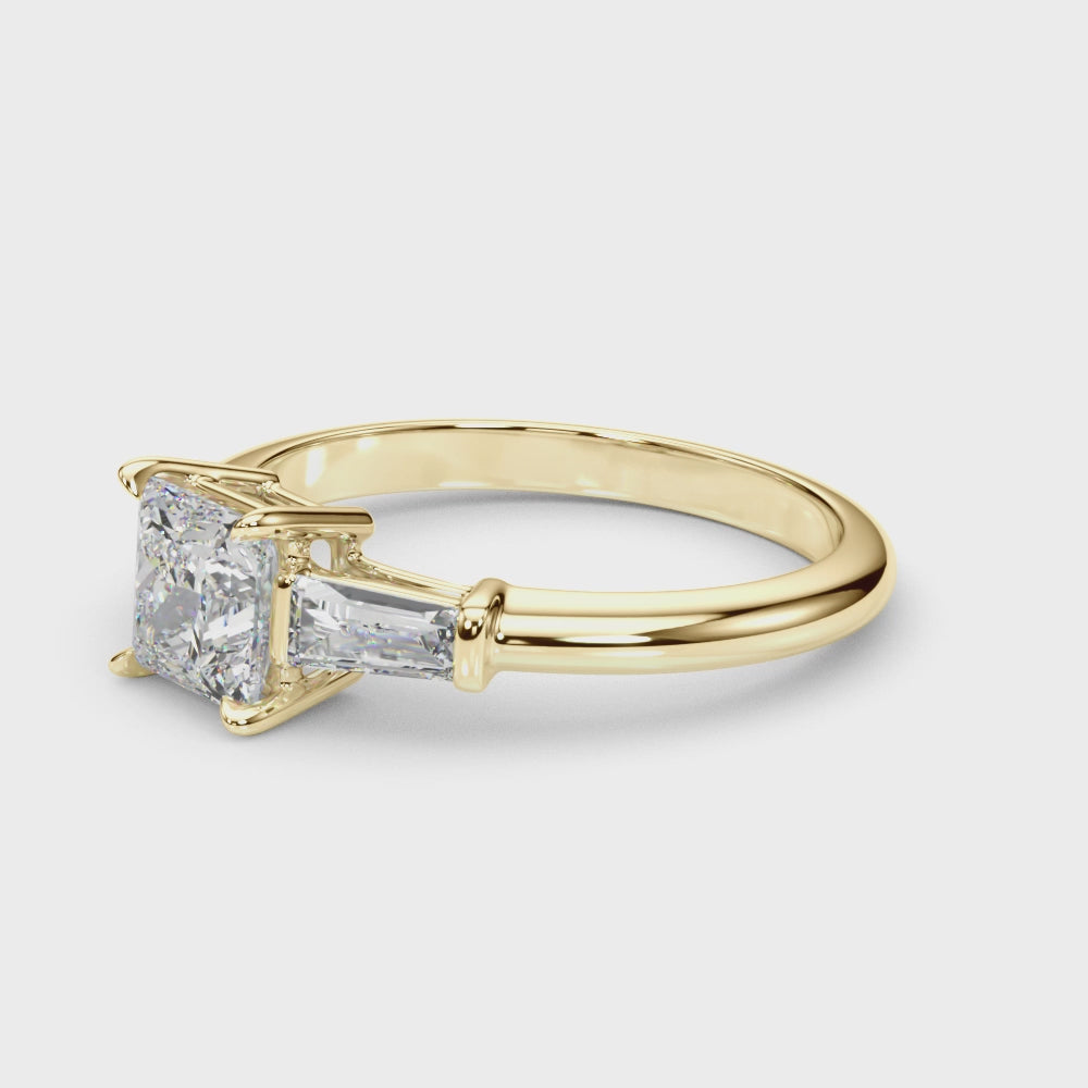 Three Stone Princess Cut Engagement Ring