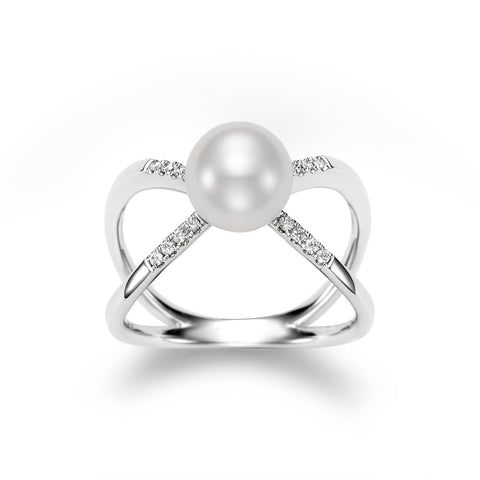 PEARL & DIAMOND CRISSCROSS RING PEARL & DIAMOND CRISSCROSS RING