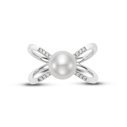 PEARL & DIAMOND CRISSCROSS RING