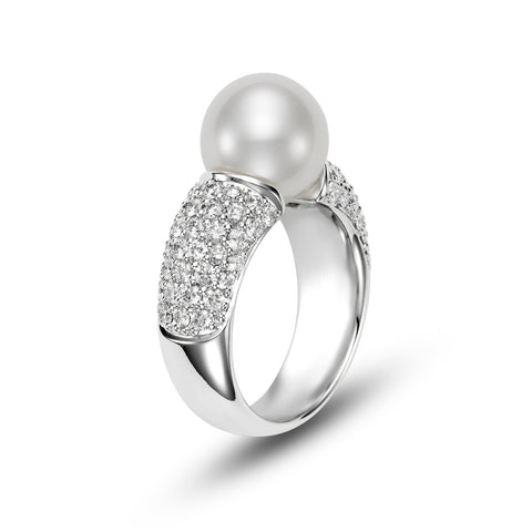 White South Sea Pearl Ring with Diamond Pavé White South Sea Pearl Ring with Diamond Pavé