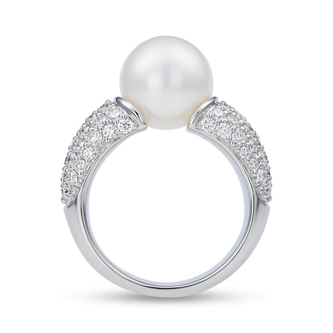 White South Sea Pearl Ring with Diamond Pavé
