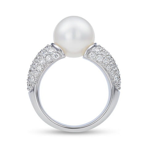 White South Sea Pearl Ring with Diamond Pavé White South Sea Pearl Ring with Diamond Pavé