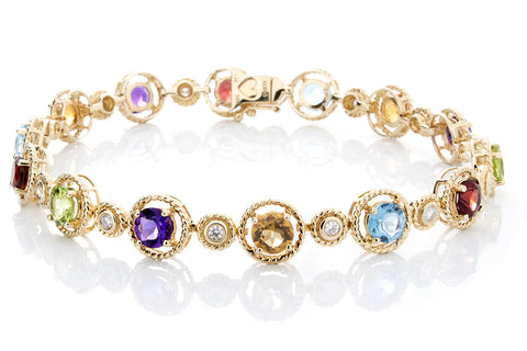 Diamond & Semi-Precious Gemstones Bracelet, 7.5" - Isaac Westman Diamond & Semi-Precious Gemstones Bracelet, 7.5" - Isaac Westman