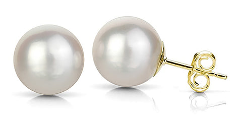 14k Gold white round Japanese Akoya Pearl stud earrings 14k Gold white round Japanese Akoya Pearl stud earrings