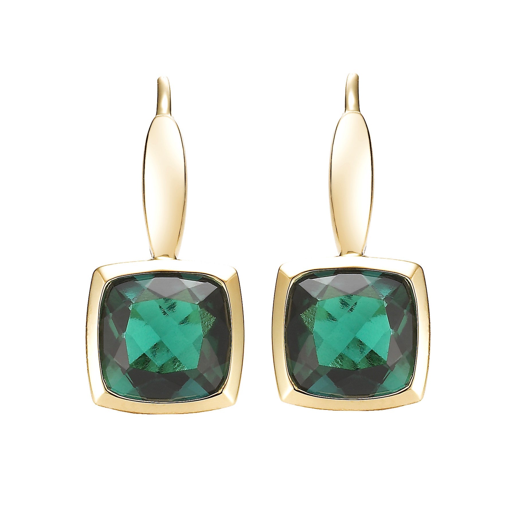 14K Yellow Gold Bezel Set Emerald Earrings - Isaac Westman - 1 14K Yellow Gold Bezel Set Emerald Earrings - Isaac Westman - 1
