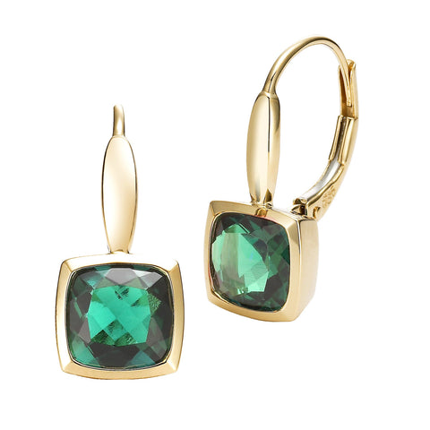 14K Yellow Gold Bezel Set Emerald Earrings - Isaac Westman - 2 14K Yellow Gold Bezel Set Emerald Earrings - Isaac Westman - 2