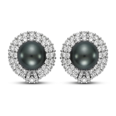 Black Tahitian Pearl & 3.1 CTTW Diamond Earrings - Isaac Westman - 1 Black Tahitian Pearl & 3.1 CTTW Diamond Earrings - Isaac Westman - 1