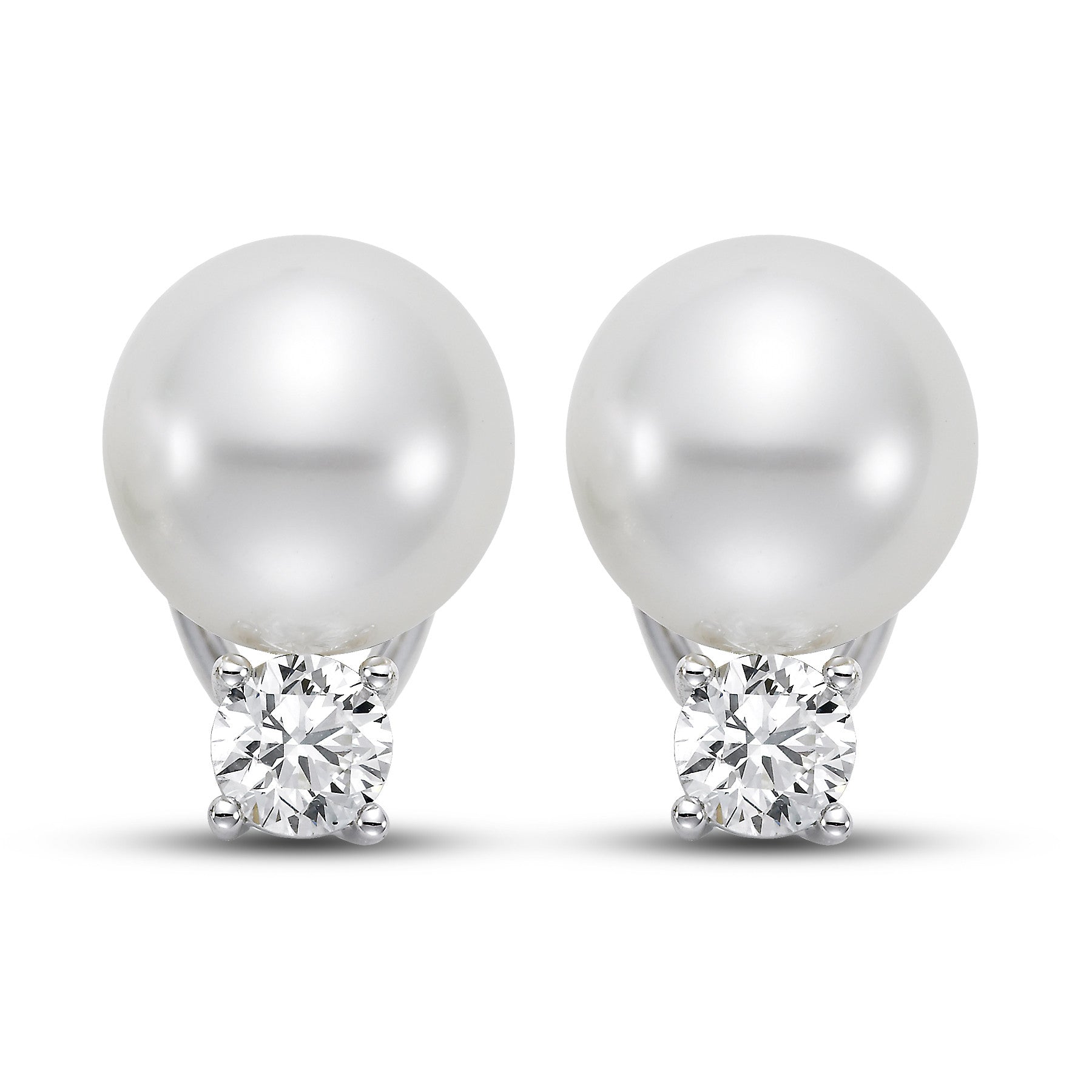 11mm White South Sea Cultured Pearl Earrings with 1.0 CTTW Diamonds - Isaac Westman - 1 11mm White South Sea Cultured Pearl Earrings with 1.0 CTTW Diamonds - Isaac Westman - 1