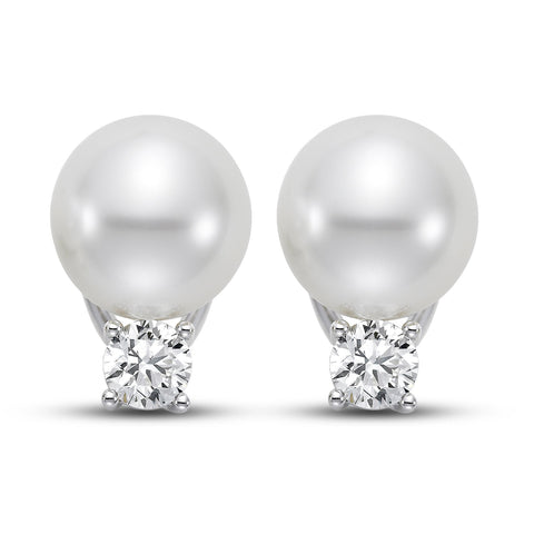 11mm White South Sea Cultured Pearl Earrings with 1.0 CTTW Diamonds - Isaac Westman - 1 11mm White South Sea Cultured Pearl Earrings with 1.0 CTTW Diamonds - Isaac Westman - 1