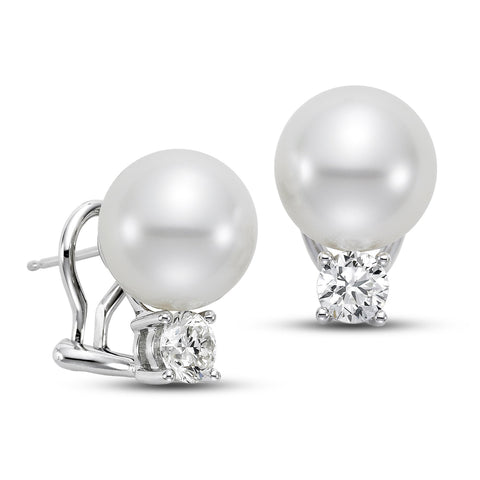 11mm White South Sea Cultured Pearl Earrings with 1.0 CTTW Diamonds - Isaac Westman - 2 11mm White South Sea Cultured Pearl Earrings with 1.0 CTTW Diamonds - Isaac Westman - 2