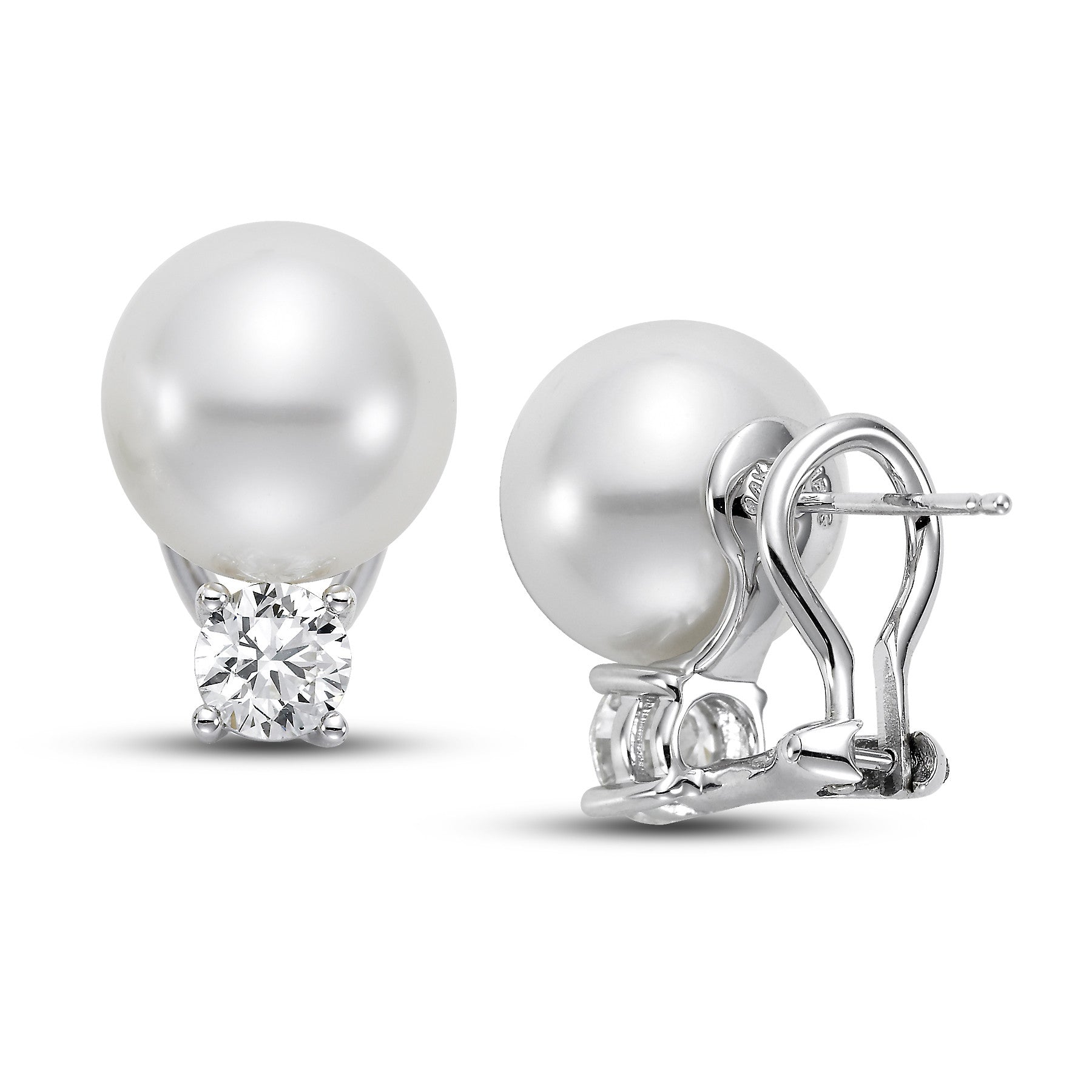 11mm White South Sea Cultured Pearl Earrings with 1.0 CTTW Diamonds - Isaac Westman - 3 11mm White South Sea Cultured Pearl Earrings with 1.0 CTTW Diamonds - Isaac Westman - 3