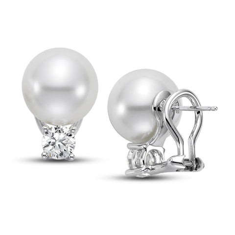 11mm White South Sea Cultured Pearl Earrings with 1.0 CTTW Diamonds - Isaac Westman - 3 11mm White South Sea Cultured Pearl Earrings with 1.0 CTTW Diamonds - Isaac Westman - 3