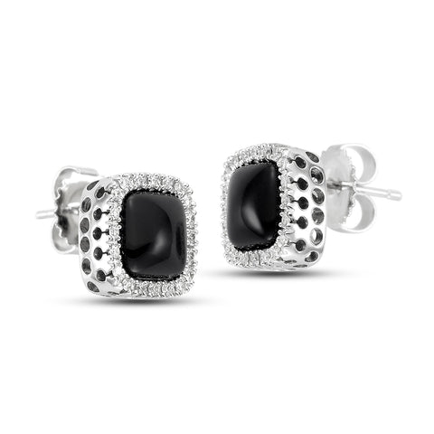 Black Onyx & Diamond Halo Earrings Black Onyx & Diamond Halo Earrings