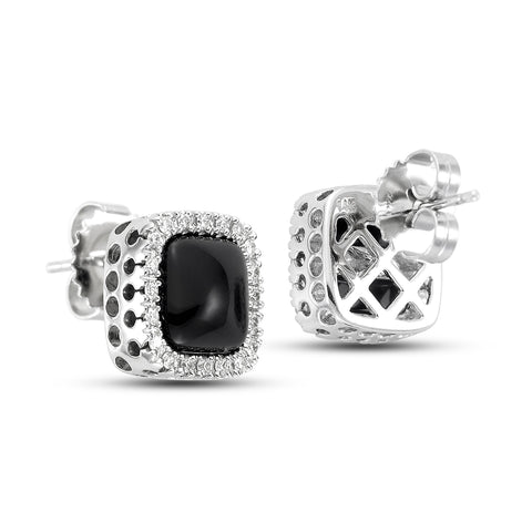 Black Onyx & Diamond Halo Earrings Black Onyx & Diamond Halo Earrings