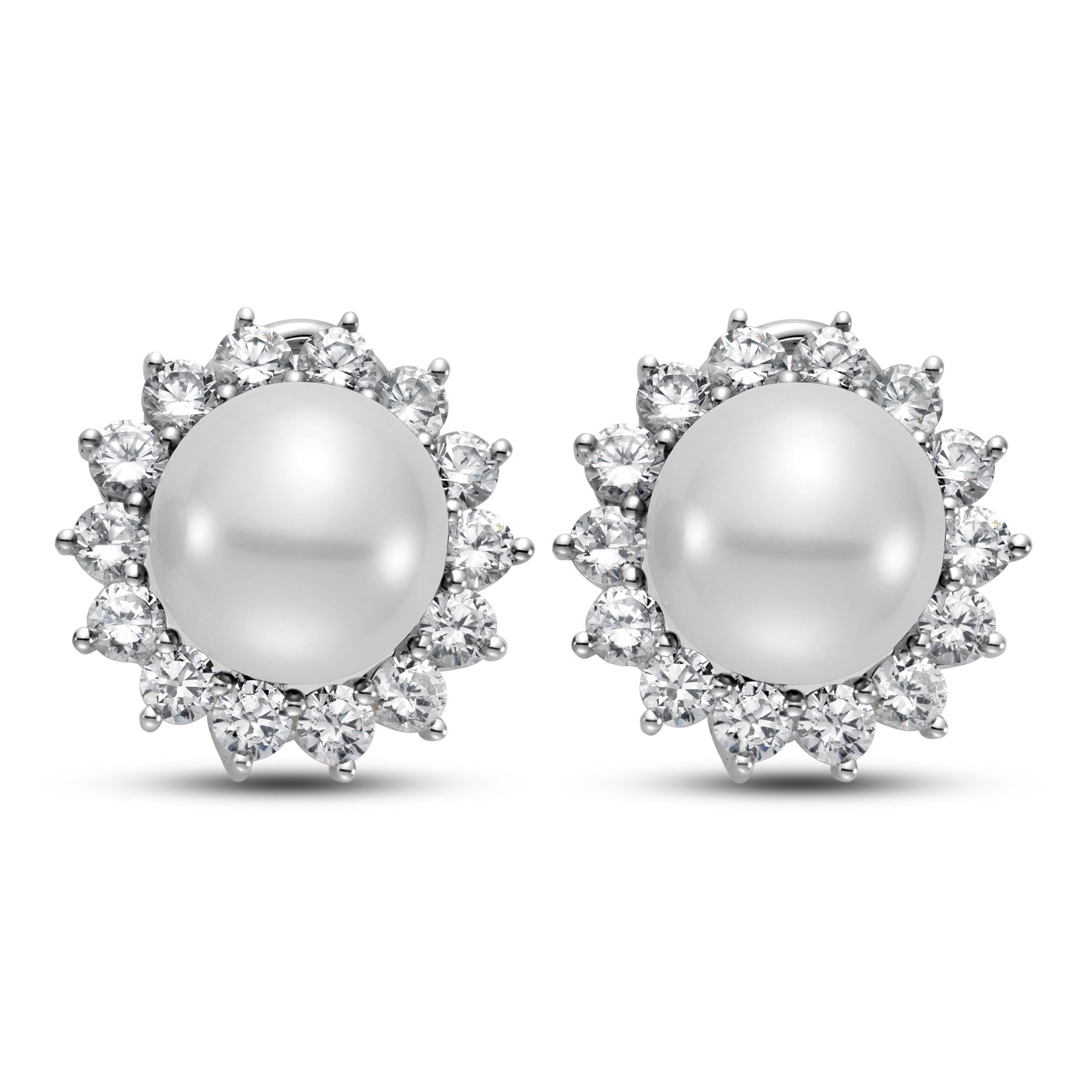 10.5 - 11.5mm White South Sea Pearl Earrings with 2.3 CTTW Diamonds - Isaac Westman - 1 10.5 - 11.5mm White South Sea Pearl Earrings with 2.3 CTTW Diamonds - Isaac Westman - 1
