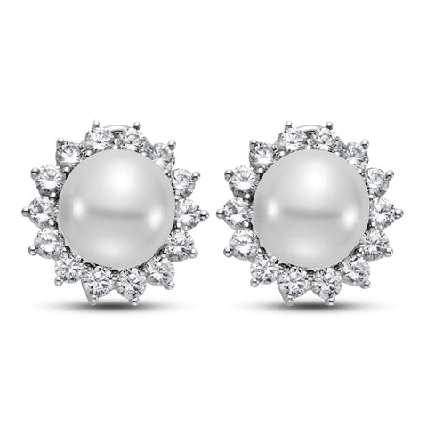 10.5 - 11.5mm White South Sea Pearl Earrings with 2.3 CTTW Diamonds - Isaac Westman - 1 10.5 - 11.5mm White South Sea Pearl Earrings with 2.3 CTTW Diamonds - Isaac Westman - 1