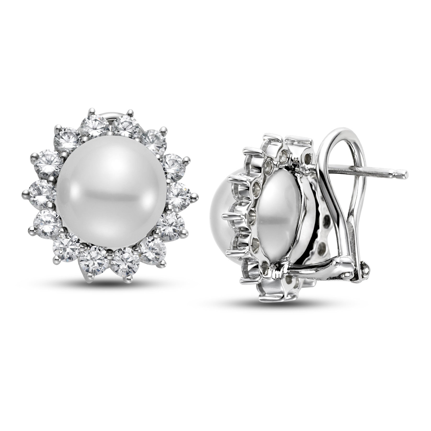 10.5 - 11.5mm White South Sea Pearl Earrings with 2.3 CTTW Diamonds - Isaac Westman - 3 10.5 - 11.5mm White South Sea Pearl Earrings with 2.3 CTTW Diamonds - Isaac Westman - 3