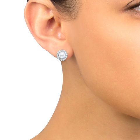 FRESHWATER PEARL & DIAMOND HALO EARRINGS