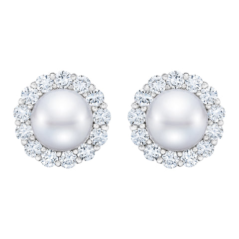 FRESHWATER PEARL & DIAMOND HALO EARRINGS FRESHWATER PEARL & DIAMOND HALO EARRINGS