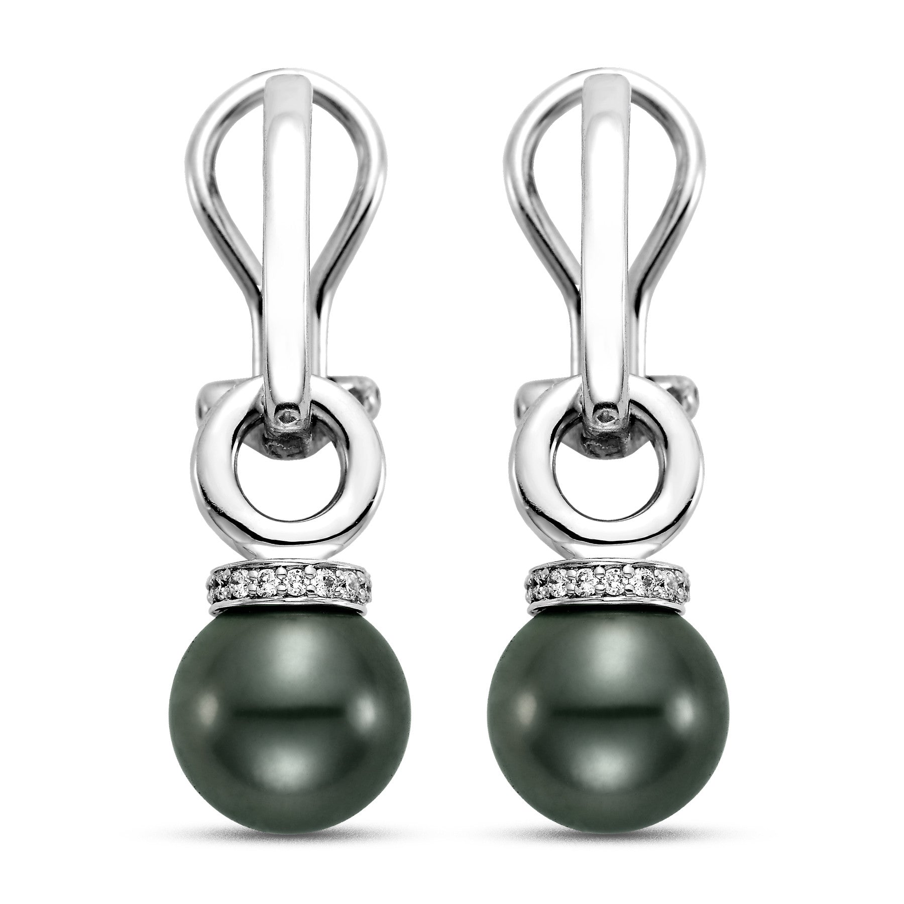9 - 10mm Black Tahitian Pearl Earrings with 0.15 CTTW Diamonds - Isaac Westman - 1 9 - 10mm Black Tahitian Pearl Earrings with 0.15 CTTW Diamonds - Isaac Westman - 1