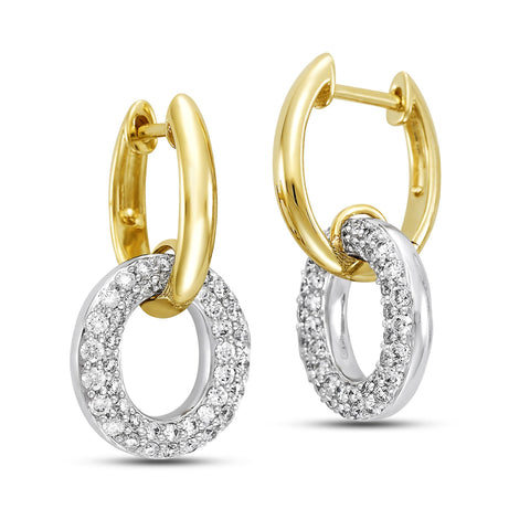 14K Yellow & White Gold Pave Diamond Hoop Earrings - Isaac Westman - 2 14K Yellow & White Gold Pave Diamond Hoop Earrings - Isaac Westman - 2