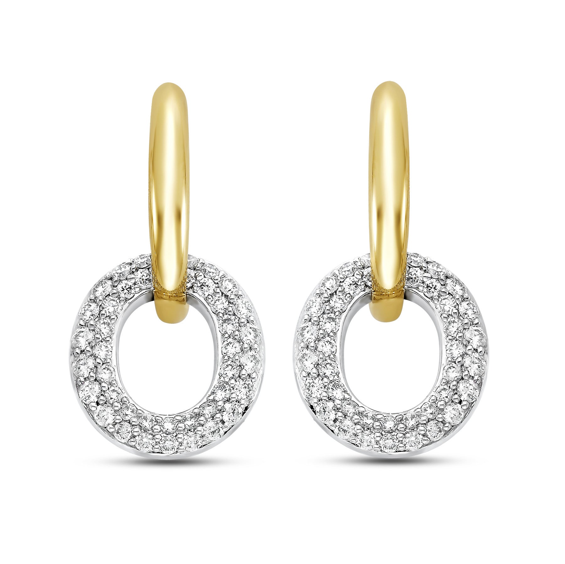 14K Yellow & White Gold Pave Diamond Hoop Earrings - Isaac Westman - 1 14K Yellow & White Gold Pave Diamond Hoop Earrings - Isaac Westman - 1