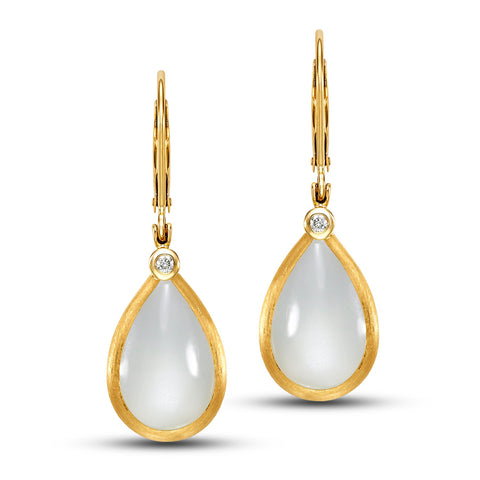 MOONSTONE & DIAMOND DANGLE EARRINGS MOONSTONE & DIAMOND DANGLE EARRINGS