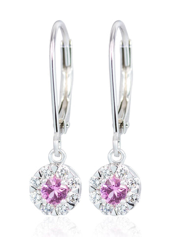 Diamond and Pink Sapphire Dangle Earrings Diamond and Pink Sapphire Dangle Earrings