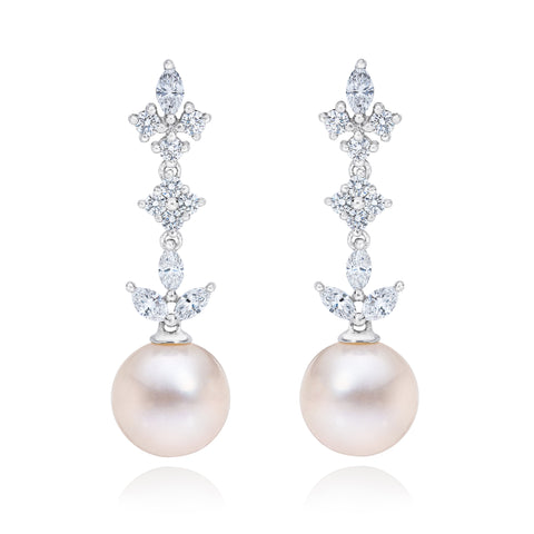 DIAMOND & FRESHWATER PEARL DANGLE EARRINGS DIAMOND & FRESHWATER PEARL DANGLE EARRINGS