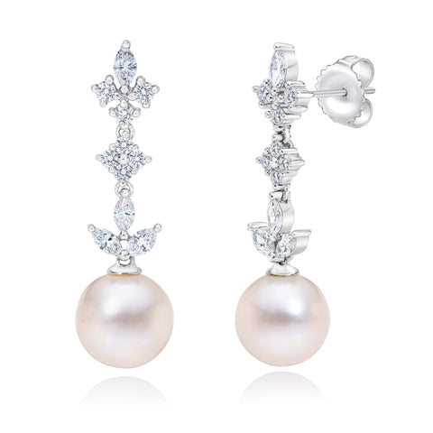 DIAMOND & FRESHWATER PEARL DANGLE EARRINGS DIAMOND & FRESHWATER PEARL DANGLE EARRINGS