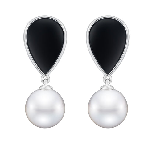 BLACK ONYX & PEARL DANGLE EARRINGS BLACK ONYX & PEARL DANGLE EARRINGS