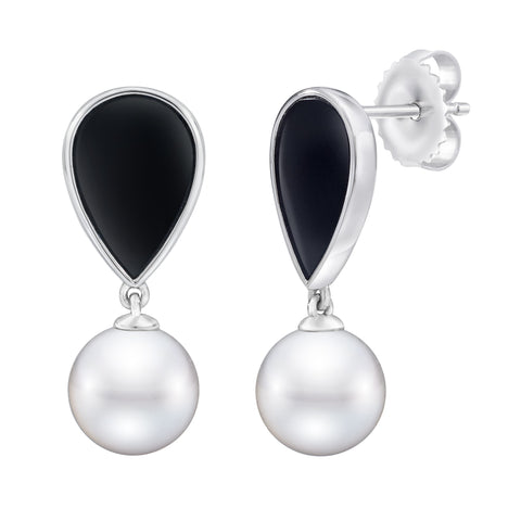 BLACK ONYX & PEARL DANGLE EARRINGS BLACK ONYX & PEARL DANGLE EARRINGS