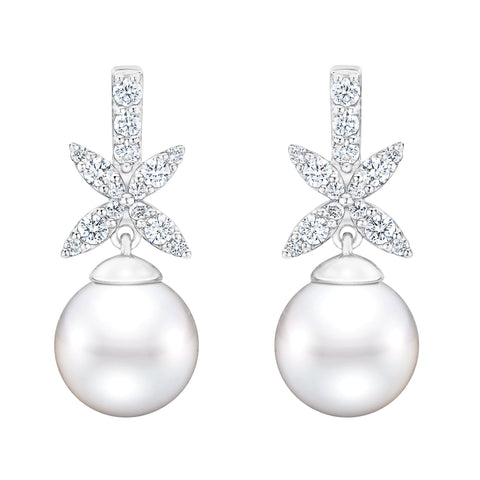 Diamond & Freshwater Pearl Dangle Earrings Diamond & Freshwater Pearl Dangle Earrings