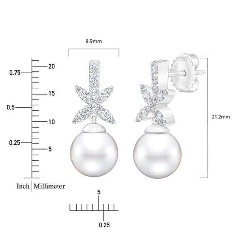 Diamond & Freshwater Pearl Dangle Earrings Diamond & Freshwater Pearl Dangle Earrings