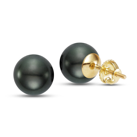 14K Gold Black Tahitian Pearl Stud Earrings - Isaac Westman - 3 14K Gold Black Tahitian Pearl Stud Earrings - Isaac Westman - 3