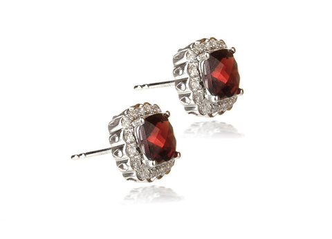 14K White Gold Garnet & Diamond Earrings - Isaac Westman - 2 14K White Gold Garnet & Diamond Earrings - Isaac Westman - 2