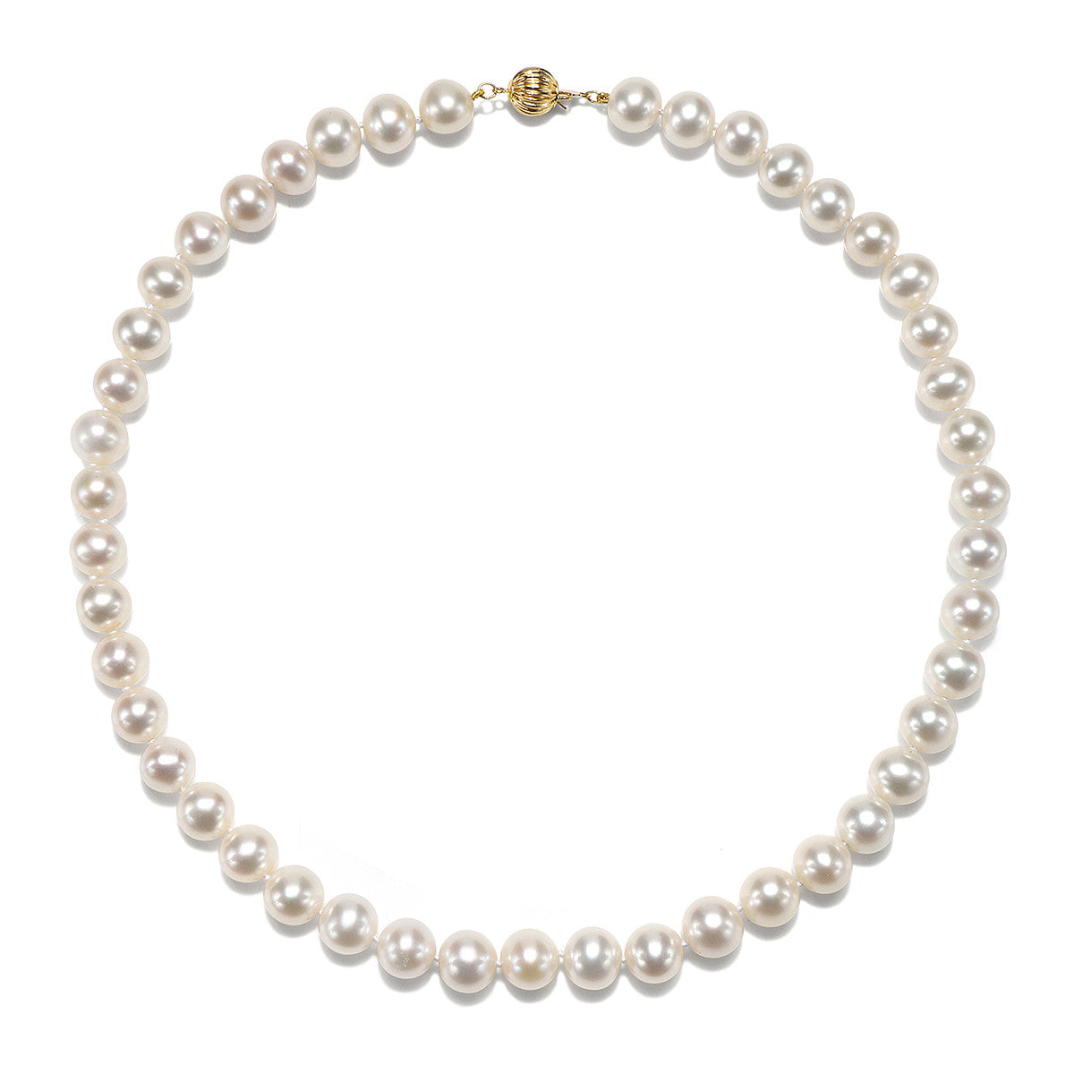 8.5 - 9.5mm Cultured White Freshwater Pearl Necklace, 18", AAA High Luster, 14K Yellow Gold - Isaac Westman - 2