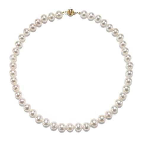 8.5 - 9.5mm Cultured White Freshwater Pearl Necklace, 18", AAA High Luster, 14K Yellow Gold - Isaac Westman - 2 8.5 - 9.5mm Cultured White Freshwater Pearl Necklace, 18", AAA High Luster, 14K Yellow Gold - Isaac Westman - 2