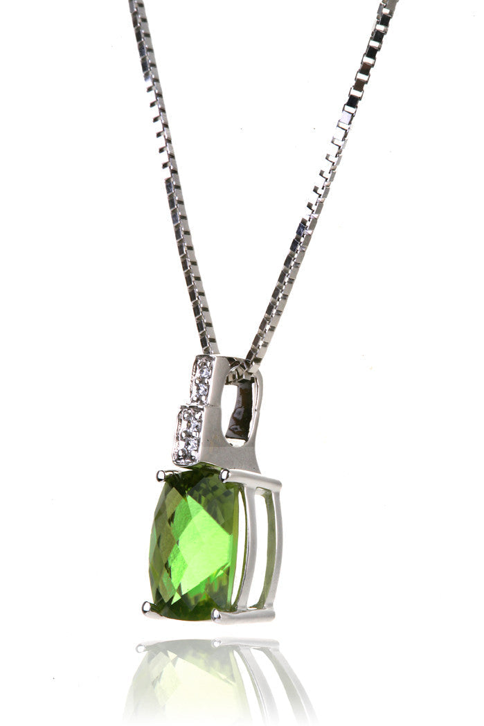 14K White Gold Peridot Pendant With Diamonds - Isaac Westman - 2 14K White Gold Peridot Pendant With Diamonds - Isaac Westman - 2
