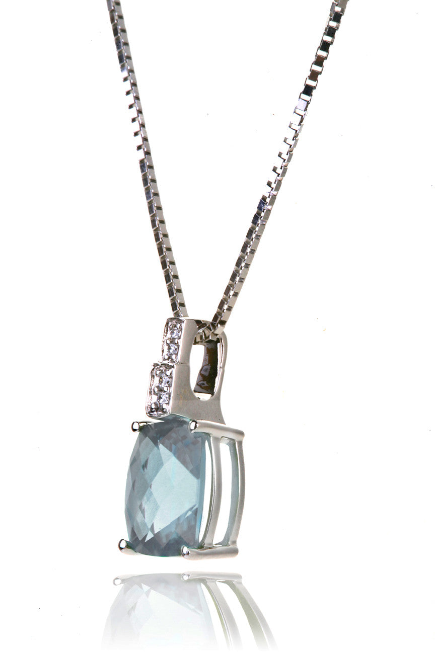 14K White Gold Aquamarine Pendant With Diamonds - Isaac Westman - 2 14K White Gold Aquamarine Pendant With Diamonds - Isaac Westman - 2