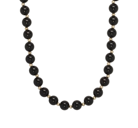8mm Polished Black Onyx & 14K Gold Necklace 8mm Polished Black Onyx & 14K Gold Necklace