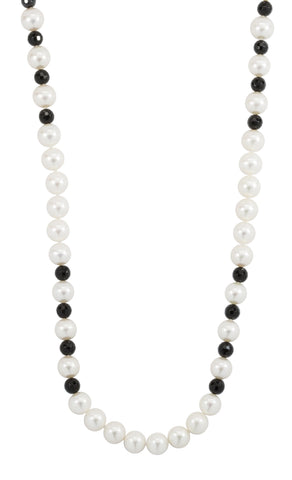 White Freshwater Pearl & Faceted Black Onyx Beads Endless Necklace White Freshwater Pearl & Faceted Black Onyx Beads Endless Necklace