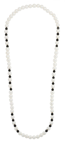 White Freshwater Pearl & Faceted Black Onyx Beads Endless Necklace White Freshwater Pearl & Faceted Black Onyx Beads Endless Necklace