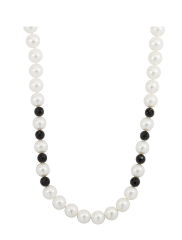 White Freshwater Pearl & Faceted Black Onyx Beads Endless Necklace White Freshwater Pearl & Faceted Black Onyx Beads Endless Necklace