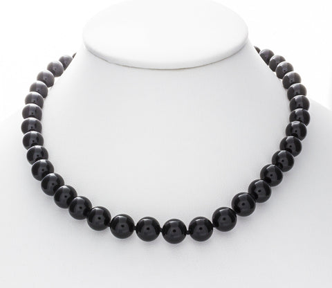 10mm Black Onyx Necklace with 925 Sterling Silver Clasp - Isaac Westman - 2 10mm Black Onyx Necklace with 925 Sterling Silver Clasp - Isaac Westman - 2