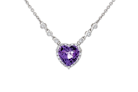 Heart Shaped Amethyst & Diamond Pendant - Isaac Westman - 1 Heart Shaped Amethyst & Diamond Pendant - Isaac Westman - 1