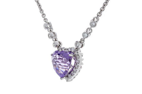 Heart Shaped Amethyst & Diamond Pendant - Isaac Westman - 2 Heart Shaped Amethyst & Diamond Pendant - Isaac Westman - 2
