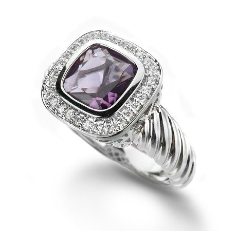 14K White Gold Amethyst & Diamond Ring - Isaac Westman - 2 14K White Gold Amethyst & Diamond Ring - Isaac Westman - 2